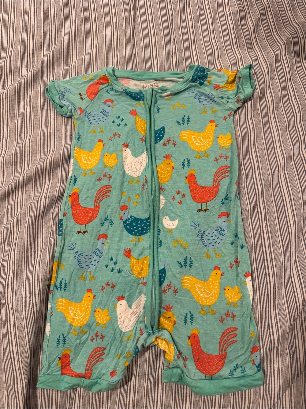 Little Sleepies Shorty Toddler Teal Chicken-Print One-Piece Romper GUC 2T